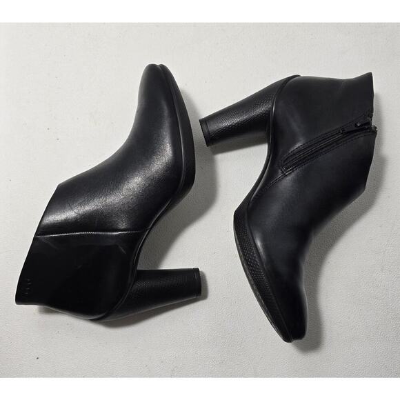 WOMEN'S ECCO LEATHER SIDE ZIP ANKLE BOOTS BOOTIES BLACK HEELS SZ 37-US 6.5 B - Picture 5 of 10